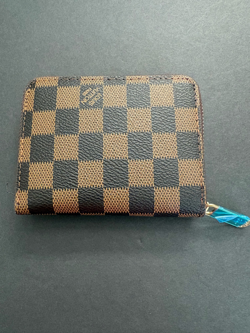 Fashion Small Zip Around Wallet Brown Checkered Multiple Slots